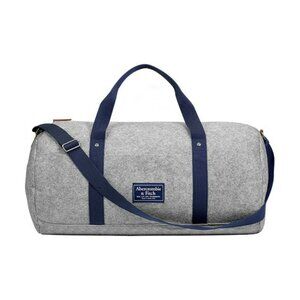 Abercrombie & Fitch Gray Felt Duffle Bag With Navy Straps & Adjustable Shoulder